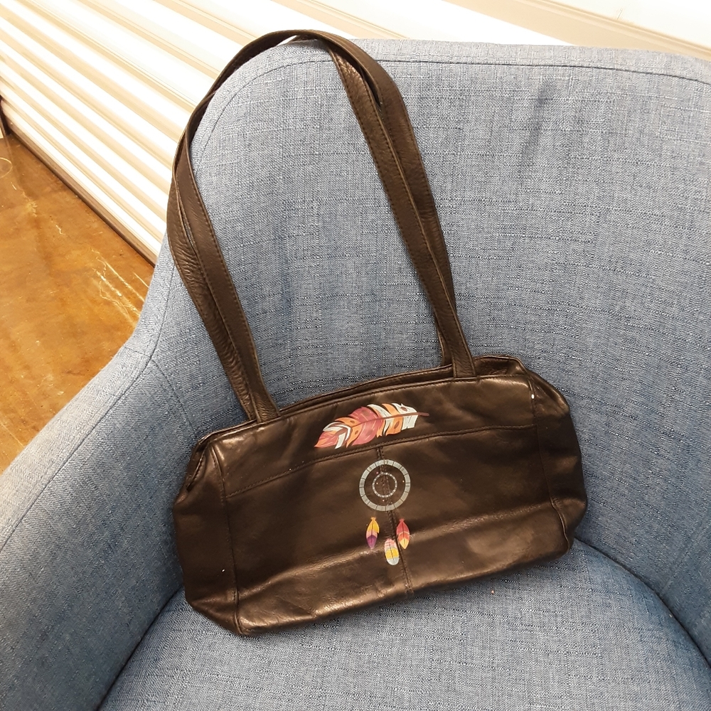 Women's Black Leather Dreamcatcher Shoulder Bag